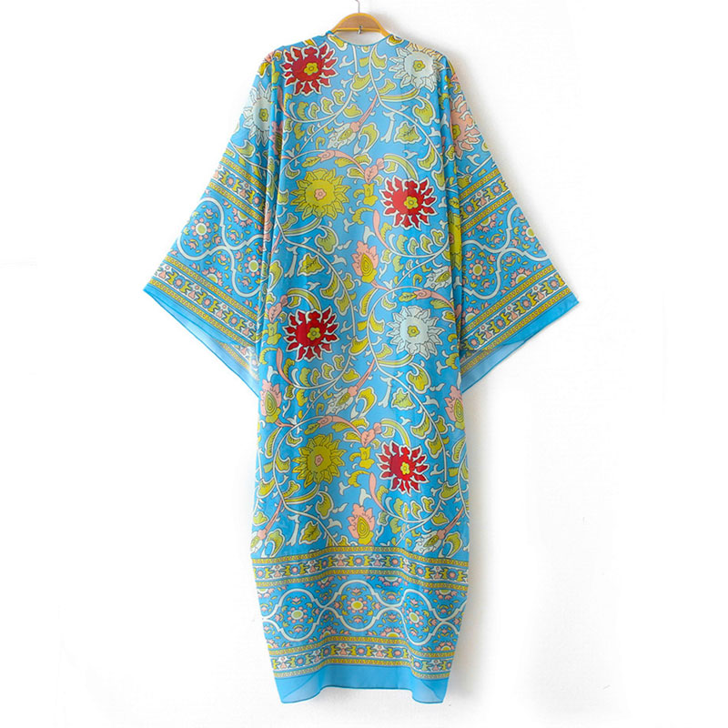 Kimono i smuk lyseblåt / tyrkis design. Slot farve og mønsterdesign - kimokimo.dk - billede 2